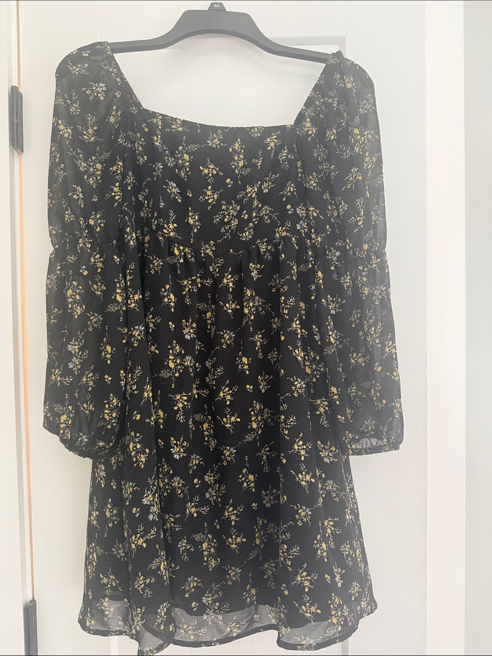 Black Floral Square-Neck Babydoll Top